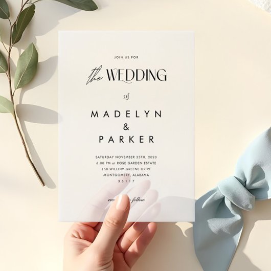Die Hochzeit der Minimal Modern Black Script Hochz Pergament Einladungen