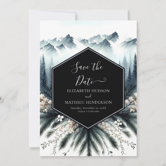 Die Hochzeit des Minimalistischen Waldgebirges Save The Date (Vorderseite)