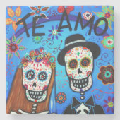 Die Hochzeit Dia de los Muertos Steinuntersetzer (Vorderseite)