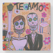 Die Hochzeit Las Vegas Dia de los Muertos Steinuntersetzer (Vorderseite)