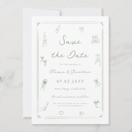 Die Hochzeit mit weißer und grüner Hand retten das Einladung (Vorderseite)