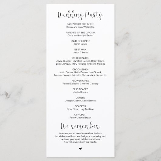 Die Hochzeit moderner Hochzeitsfeierprogramme Programm (Rückseite)