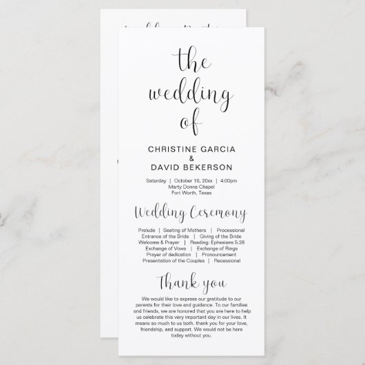 Die Hochzeit moderner Hochzeitsfeierprogramme Programm (Vorne/Hinten)