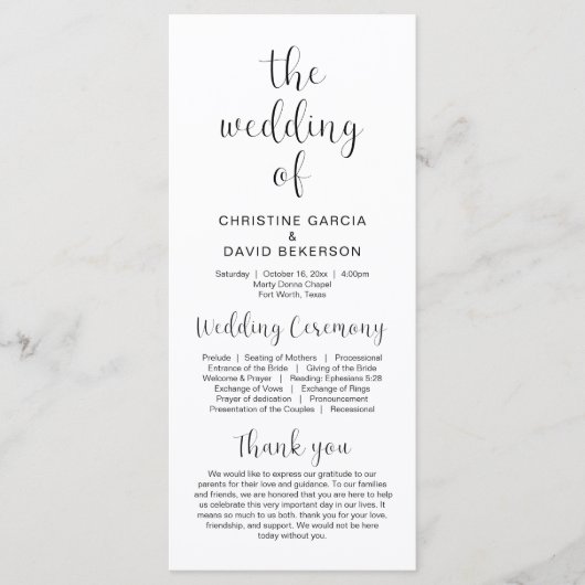 Die Hochzeit moderner Hochzeitsfeierprogramme Programm (Vorderseite)