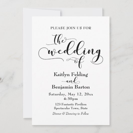 "Die Hochzeit" schwarzer Typografie, einfach, eleg Einladung (Vorderseite)