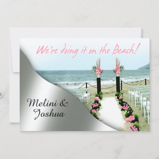 Die Hochzeit von Aisle Pink Grey Silver Beach Einladung (Vorderseite)