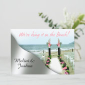 Die Hochzeit von Aisle Pink Grey Silver Beach Einladung (Stehend Vorderseite)