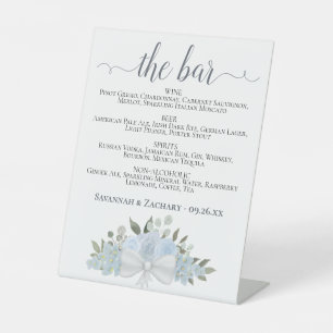 Die Hochzeit von Bar - Dusty Blue Floral Drinks Sockelschild