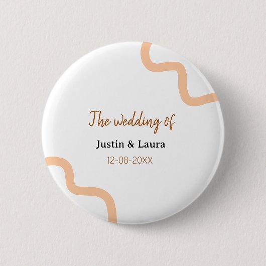 Die Hochzeit von Braut Bräutigam Name Datum Pfirsi Button (Vorderseite)