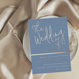 Die Hochzeit von: Dusty Blue & Real Rose Gold Folieneinladung