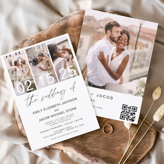 Die Hochzeit von Foto QR-Code Minimalistisch Elega Einladung