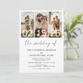 Die Hochzeit von Foto Simple Minimalistisch White Einladung (Stehend Vorderseite)