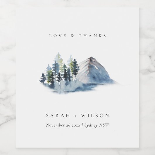 Die Hochzeit von Green Blue Pine Woods Mountain da Weinetikett (Einzelnes Label)