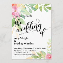 Die Hochzeit von Kalligrafie- und Aquarellfarben-B Einladung