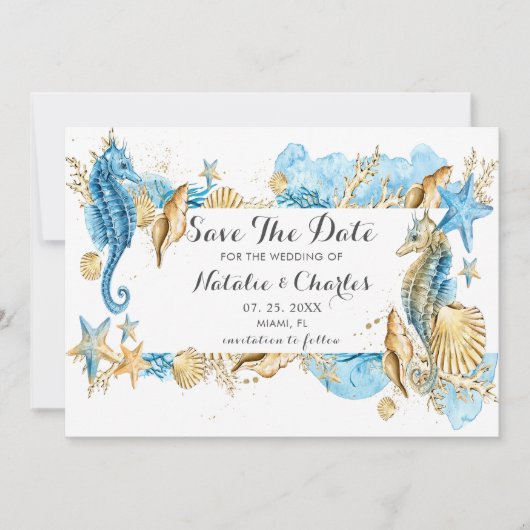 Die Hochzeit von Meer und Strand retten das Datum Save The Date (Vorderseite)