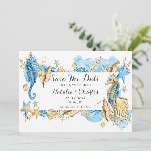 Die Hochzeit von Meer und Strand retten das Datum Save The Date (Stehend Vorderseite)