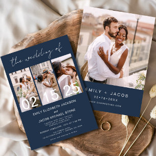 Die Hochzeit von Navy Blue Foto Collage Simple Einladung