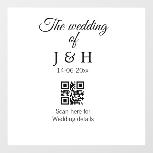 Die Hochzeit von Pärchennamen QR Code Scan Detail Fensteraufkleber (Blatt)