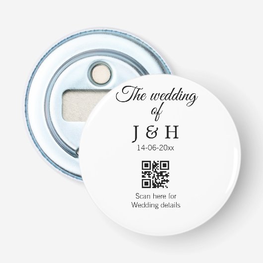 Die Hochzeit von Pärchennamen QR Code Scan Detail Flaschenöffner (Vorderseite)