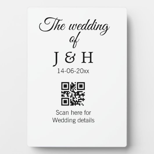 Die Hochzeit von Pärchennamen QR Code Scan Detail Fotoplatte (Vorderseite)