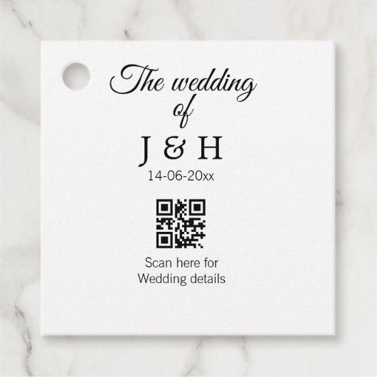 Die Hochzeit von Pärchennamen QR Code Scan Detail Geschenkanhänger (Vorderseite)