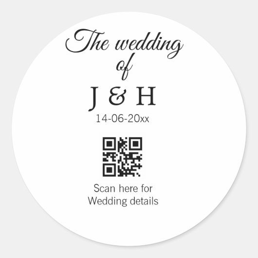 Die Hochzeit von Pärchennamen QR Code Scan Detail Runder Aufkleber (Vorderseite)