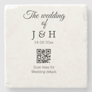 Die Hochzeit von Pärchennamen QR Code Scan Detail Steinuntersetzer