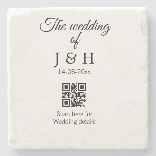Die Hochzeit von Pärchennamen QR Code Scan Detail Steinuntersetzer (Vorderseite)