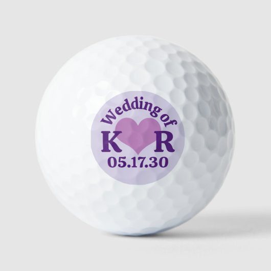 DIE HOCHZEIT VON Purpurrotem Herz & Monogramm-Init Golfball (Vorderseite)