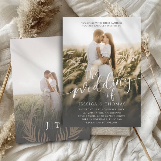 Die Hochzeit von Schwarz-Weiß-Foto Einladung