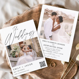 Die Hochzeit von zwei Foto Minimalistischen QR-Cod Einladung