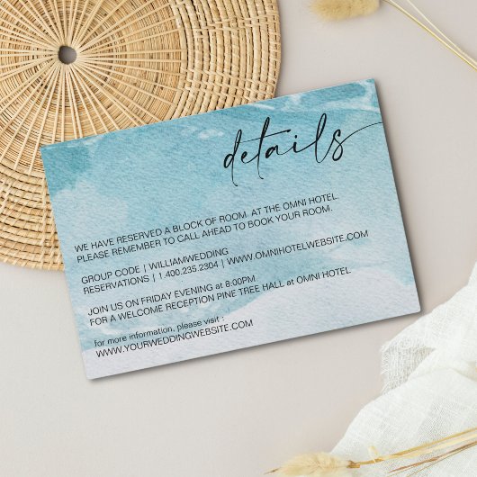 Die Hochzeitsdetails am Strand Begleitkarte