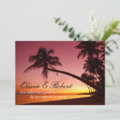 Die Hochzeitsempfehlung des Tropical Beach Sunset Einladung (Stehend Vorderseite)