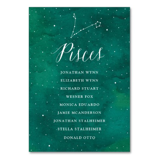 Die Hochzeitskarte der Ggalaxie der Grünsterne Tischnummer (Vorderseite)