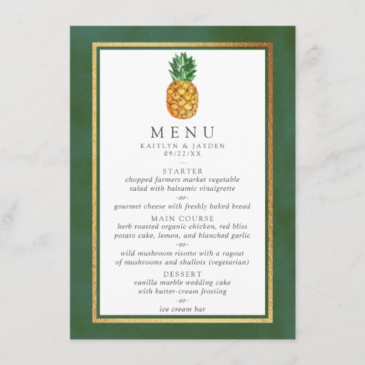 Die Hochzeitskollektion der Ananas mit tropischen Menükarte (Vorderseite)