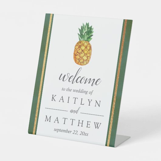 Die Hochzeitskollektion der Ananas mit tropischen Sockelschild (Vorderseite)