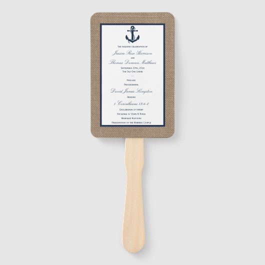 Die Hochzeitskollektion der Marine Anchor Burlap B Fächer (Vorderseite)