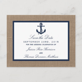 Die Hochzeitskollektion der Marine auf Burlap Beac Ankündigungspostkarte