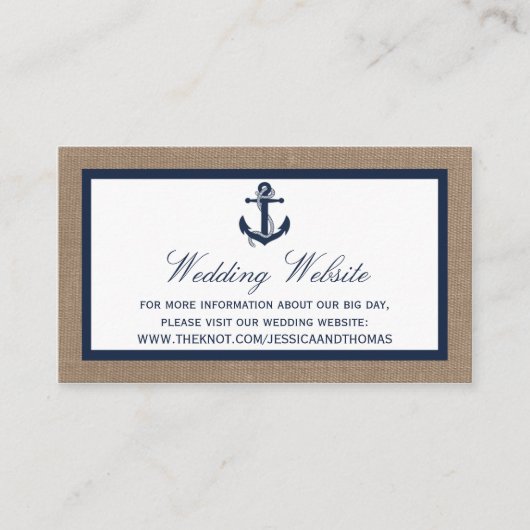 Die Hochzeitskollektion der Marine auf Burlap Beac Begleitkarte (Vorderseite)