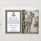 Die Hochzeitskollektion der Marine auf Burlap Beac Dankeskarte (Vorderseite)
