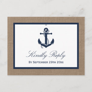 Die Hochzeitskollektion der Marine auf Burlap Beac Einladungspostkarte