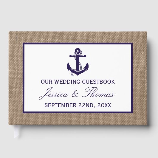Die Hochzeitskollektion der Marine auf Burlap Beac Gästebuch (Vorderseite)
