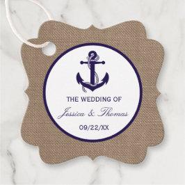 Die Hochzeitskollektion der Marine auf Burlap Beac Geschenkanhänger