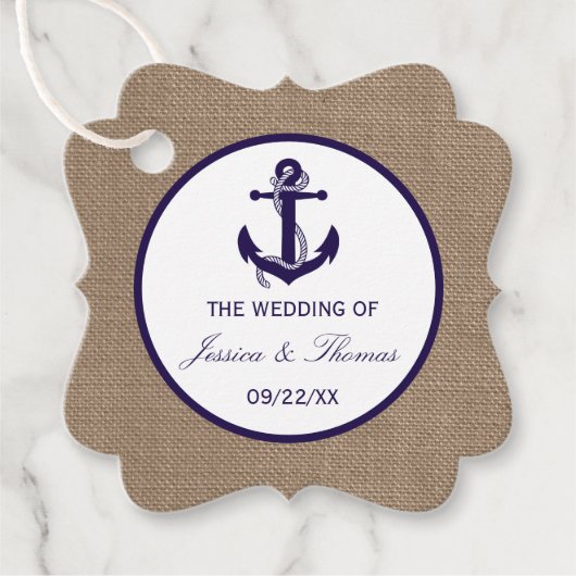 Die Hochzeitskollektion der Marine auf Burlap Beac Geschenkanhänger (Vorderseite)