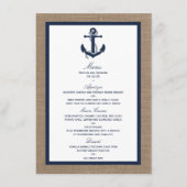 Die Hochzeitskollektion der Marine auf Burlap Beac Menükarte (Vorderseite)
