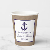 Die Hochzeitskollektion der Marine auf Burlap Beac Pappbecher (Vorderseite)