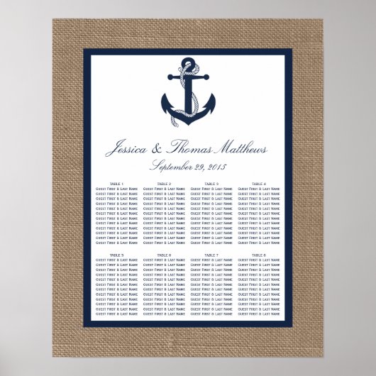 Die Hochzeitskollektion der Marine auf Burlap Beac Poster (Vorne)