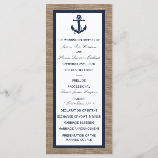 Die Hochzeitskollektion der Marine auf Burlap Beac Programm (Vorderseite)