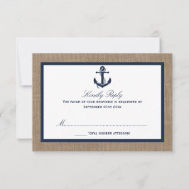 Die Hochzeitskollektion der Marine auf Burlap Beac RSVP Karte