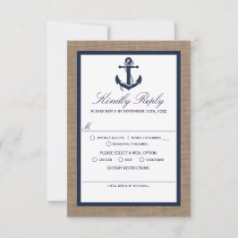Die Hochzeitskollektion der Marine auf Burlap Beac RSVP Karte